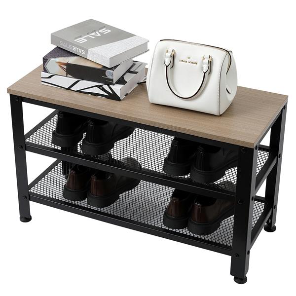 3-Tier Shoe Rack Storage Organizer with Seat for Entryway Gray
