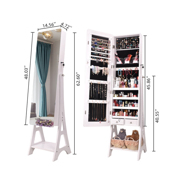 Makeup Mirror Cabinet 2-Pull 4-Layer Jewelry Storage Cabinet White