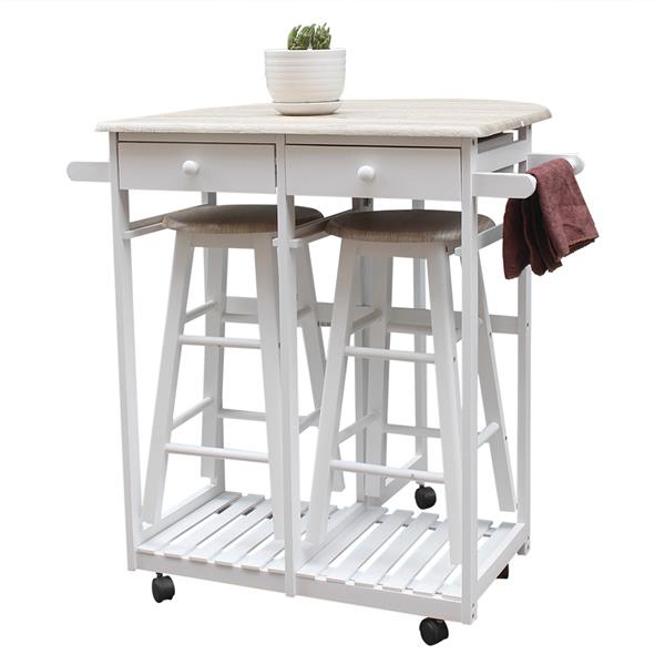 Foldable Semicircle Dining Cart Round Stools White