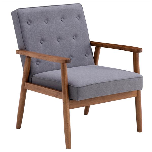 Retro Modern Wooden Single Sofa Chair Grey Fabric