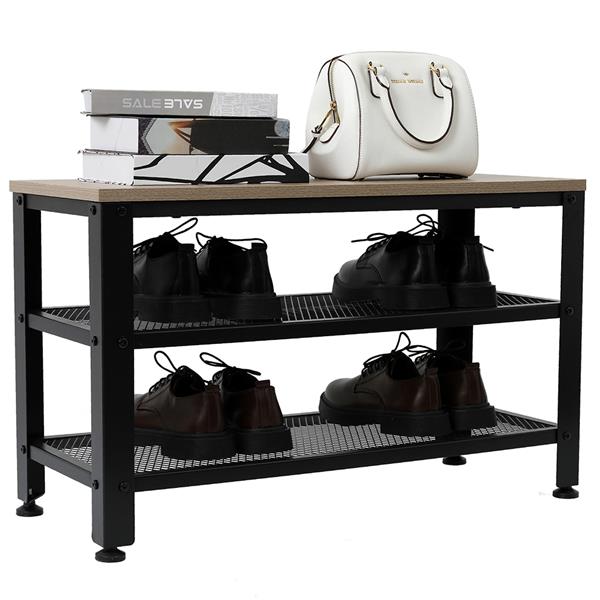 3-Tier Shoe Rack Storage Organizer with Seat for Entryway Gray