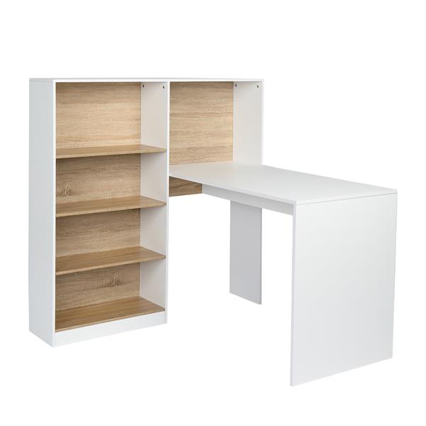 Simple Bookshelf Computer Desk White Wood Grain Color