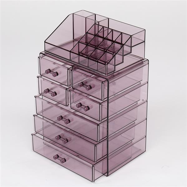 2Pcs / Set Plastic Transparent Cosmetics Storage Rack 7 Large Drawers Purple