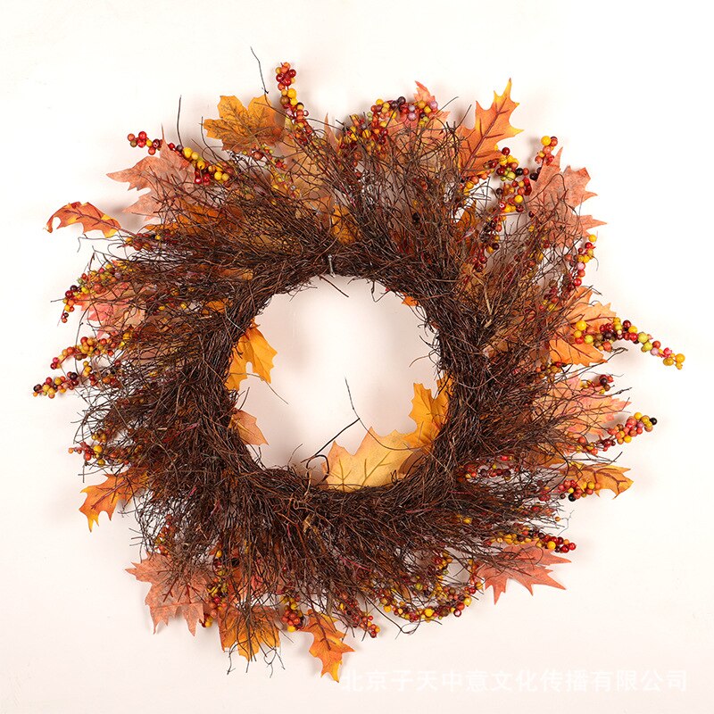 18inch Autumn Rattan Weave berry Maple Leaf Decoration Wreath
