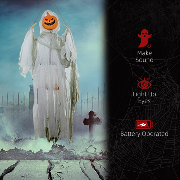 Pumpkin Ghost Halloween Decoration: Sound Activated Spooky Enhancer with Red Glowing Eyes - Create a Haunting
