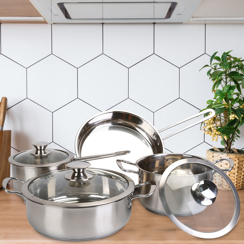 Colilove Stainless Steel Cookware Set Fast Even Heat Induction Pots Pans Set Dishwasher Safe with 2.7/3.7 Quart Stockpot 2 Quart Saucepan 9.17in Frying Pan Electric frying pans