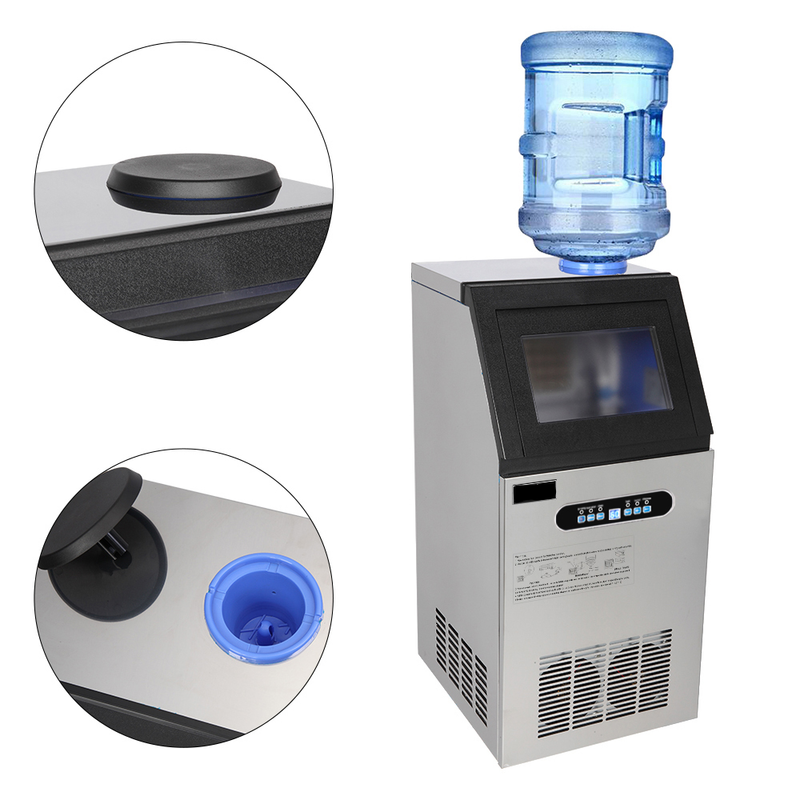 Colilove 120V 240W 110lbs/50kg/24h Ice Maker Stainless Steel Transparent Frosted Lid/Display/4*9 Aluminum Ice Tray Commercial Silver  Ice cube making machines