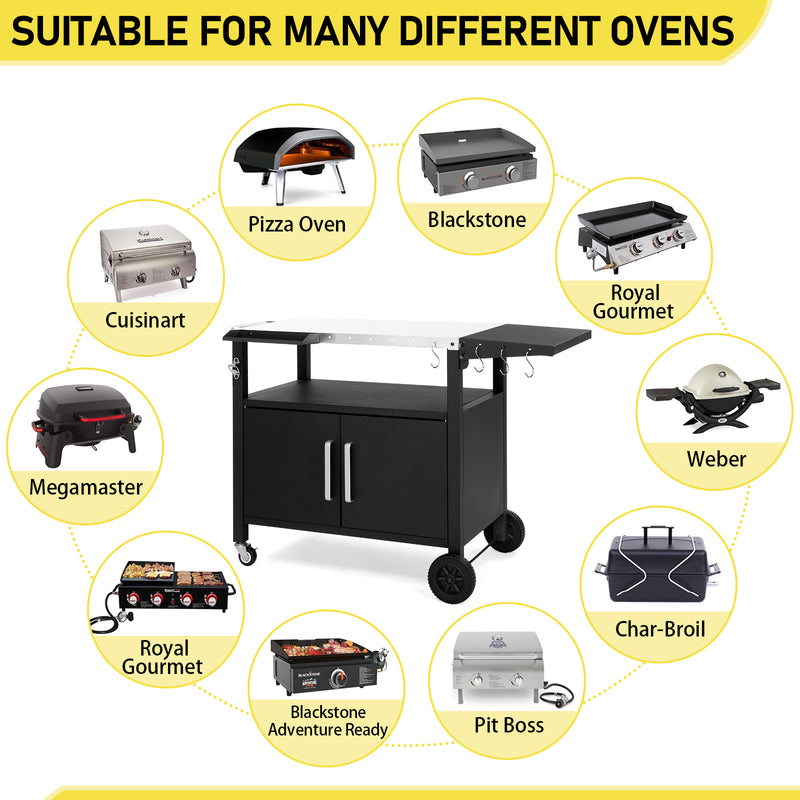 Colilove Outdoor Grill Cart with Storage, Rolling Bar Cart Movable Kitchen Island for BBQ, Patio Dining Cart Table for Food Prep with Wheels Hooks Foldable Top Barbecue grills
