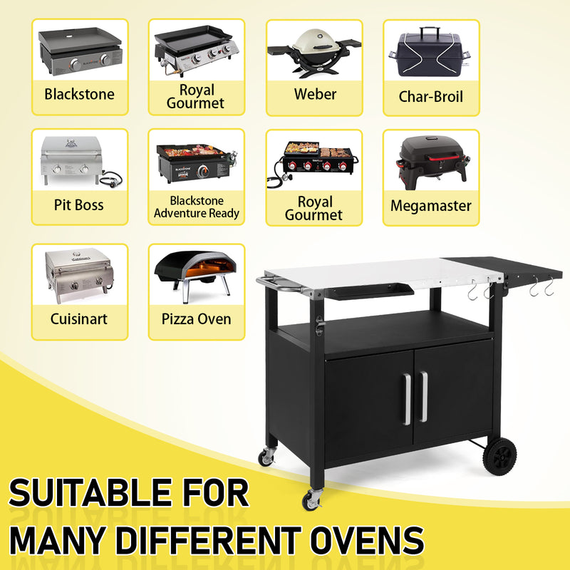 Colilove Outdoor Grill Cart with Storage, Rolling Bar Cart Movable Kitchen Island for BBQ, Patio Dining Cart Table for Food Prep with Wheels Hooks Foldable Top Barbecue grills