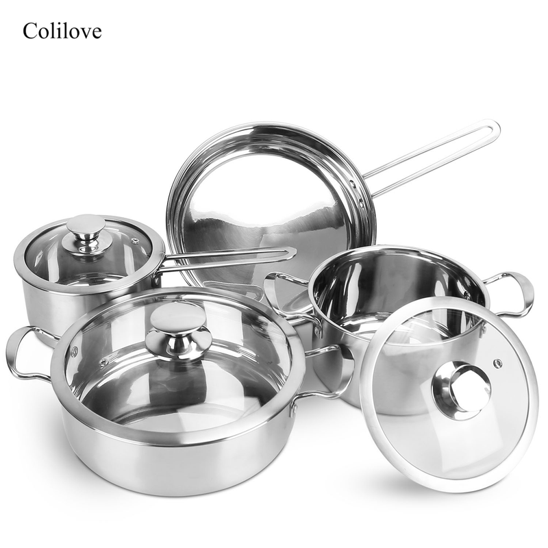 Colilove Stainless Steel Cookware Set Fast Even Heat Induction Pots Pans Set Dishwasher Safe with 2.7/3.7 Quart Stockpot 2 Quart Saucepan 9.17in Frying Pan Electric frying pans