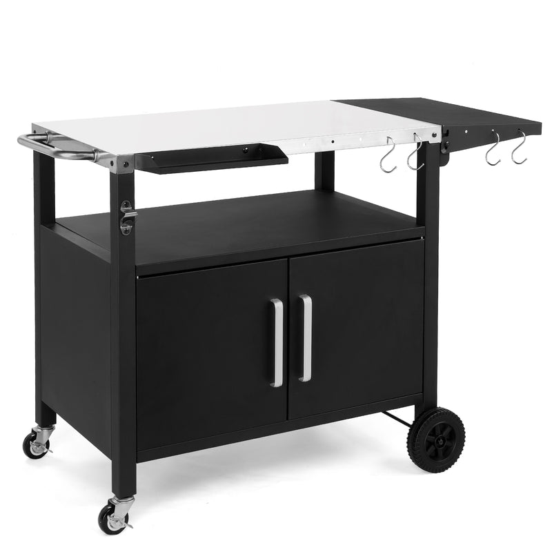 Colilove Outdoor Grill Cart with Storage, Rolling Bar Cart Movable Kitchen Island for BBQ, Patio Dining Cart Table for Food Prep with Wheels Hooks Foldable Top Barbecue grills