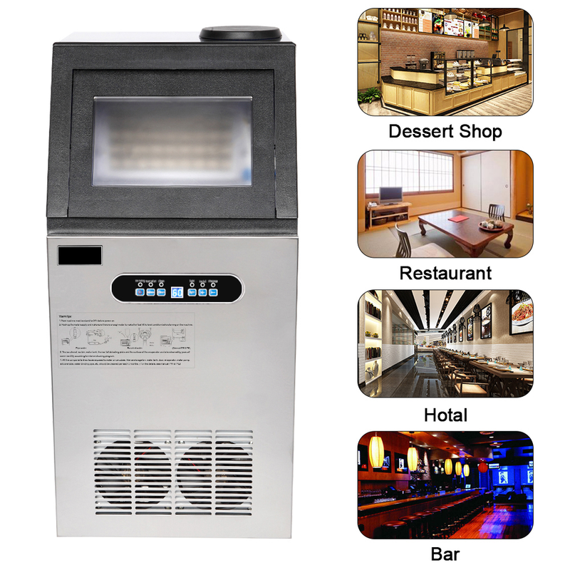 Colilove 120V 240W 110lbs/50kg/24h Ice Maker Stainless Steel Transparent Frosted Lid/Display/4*9 Aluminum Ice Tray Commercial Silver  Ice cube making machines