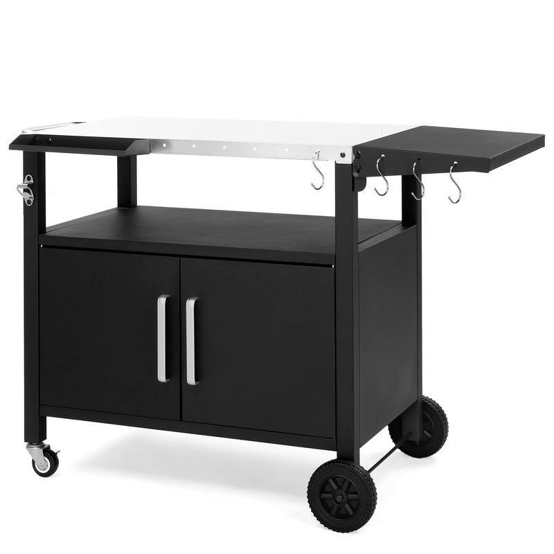 Colilove Outdoor Grill Cart with Storage, Rolling Bar Cart Movable Kitchen Island for BBQ, Patio Dining Cart Table for Food Prep with Wheels Hooks Foldable Top Barbecue grills
