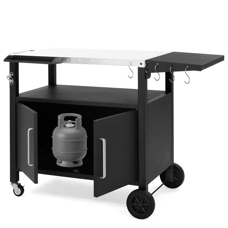 Colilove Outdoor Grill Cart with Storage, Rolling Bar Cart Movable Kitchen Island for BBQ, Patio Dining Cart Table for Food Prep with Wheels Hooks Foldable Top Barbecue grills