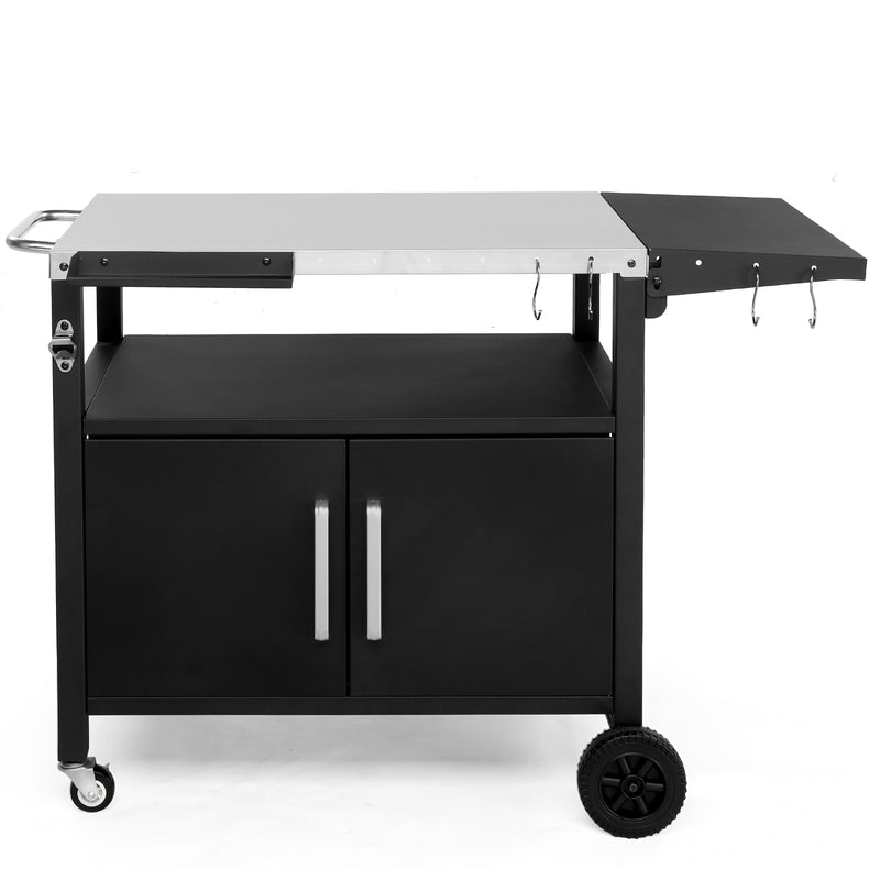 Colilove Outdoor Grill Cart with Storage, Rolling Bar Cart Movable Kitchen Island for BBQ, Patio Dining Cart Table for Food Prep with Wheels Hooks Foldable Top Barbecue grills