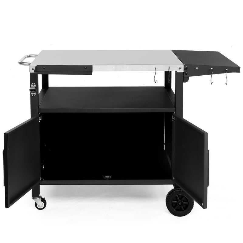 Colilove Outdoor Grill Cart with Storage, Rolling Bar Cart Movable Kitchen Island for BBQ, Patio Dining Cart Table for Food Prep with Wheels Hooks Foldable Top Barbecue grills