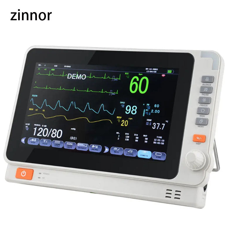 Zinnor Portable 10" Screen VET Veterinary Patient Monitor with Multi-Parameter Vital Signs, ECG, NIBP, RESP, TEMP, SPO2, and PR