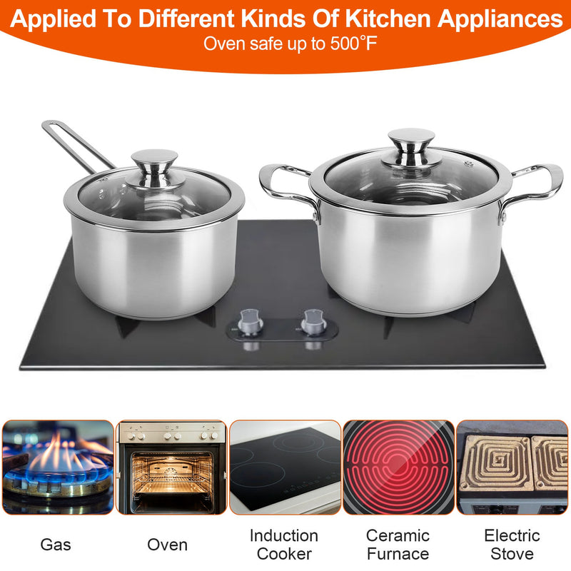 Colilove Stainless Steel Cookware Set Fast Even Heat Induction Pots Pans Set Dishwasher Safe with 2.7/3.7 Quart Stockpot 2 Quart Saucepan 9.17in Frying Pan Electric frying pans
