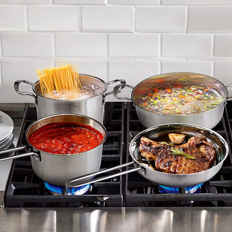 Colilove Stainless Steel Cookware Set Fast Even Heat Induction Pots Pans Set Dishwasher Safe with 2.7/3.7 Quart Stockpot 2 Quart Saucepan 9.17in Frying Pan Electric frying pans