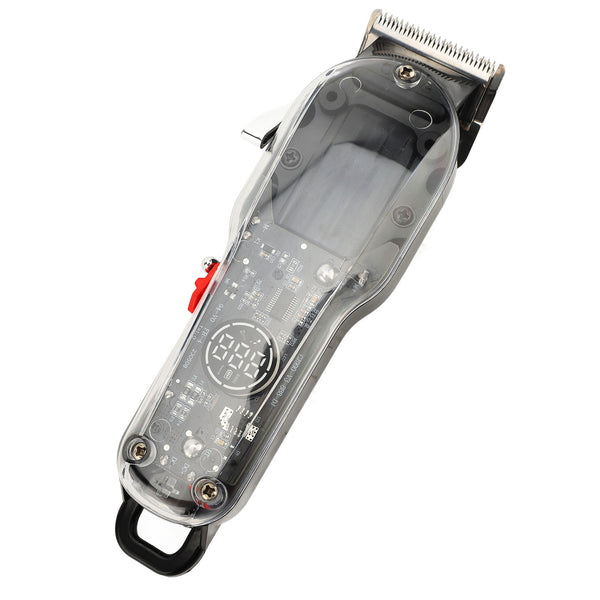 Enshey Transparent Electric Hair Clipper Trimmer LED Display USB Rechargeable Haircutting Clipper for Thick Hair Black Clear