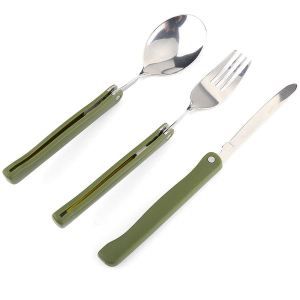 Enshey Outdoor Stainless Steel Folding Fork Knife Spoon Tableware Set for Camping Picnic Travel