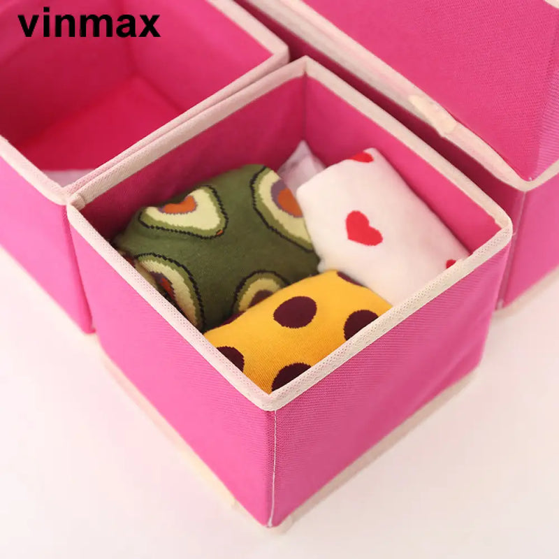 Vinmax Lidless Fabric Boxes For Storing Greeting Cards Drawer Arrangement Storage Box Six-Piece Set