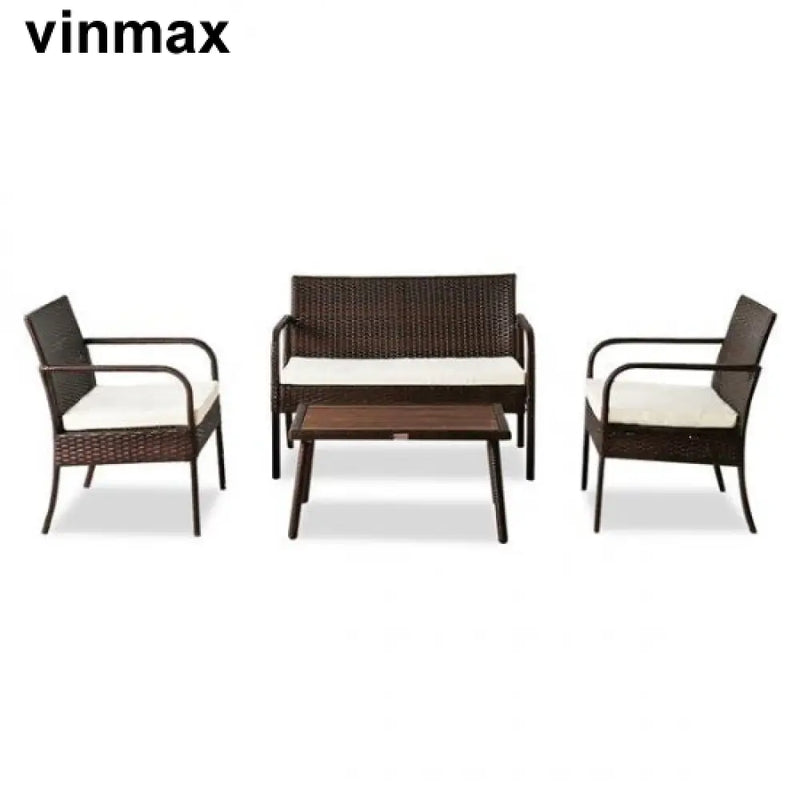 Vinmax Outdoor Leisure Rattan Furniture Chair Small Four-Piece Coffee Table Solid Wood Table-Brown