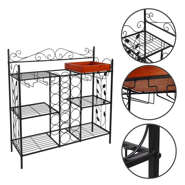 3-Layer Metal Multi-Function Wine Rack-Black