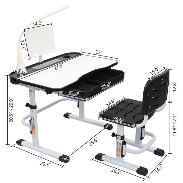 70CM Lifting Children Learning Table And Chair Black (With Table Lamp)
