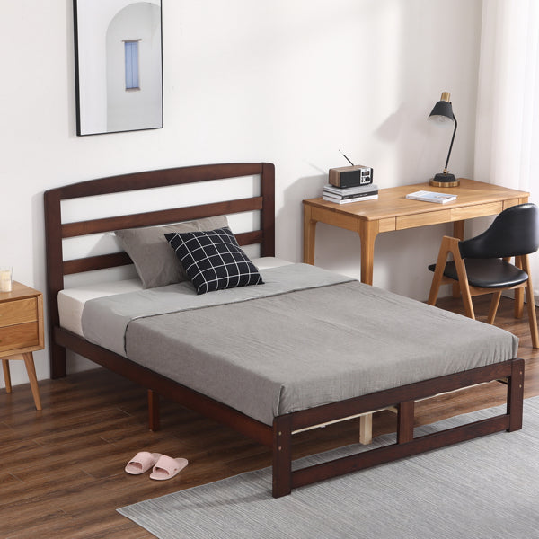 Pine Horizontal Plank Bed Walnut Color 4FT