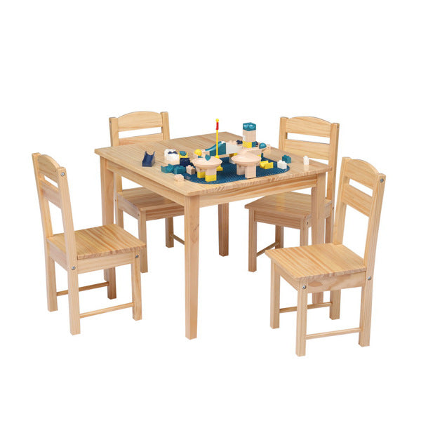5pcs/set Kids Wooden Pine Table Desk And Chair Set