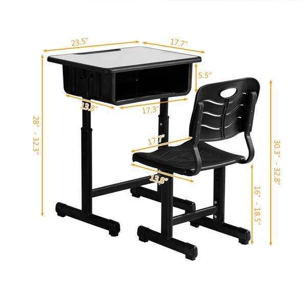 Adjustable Students Children Desk and Chairs Set Black