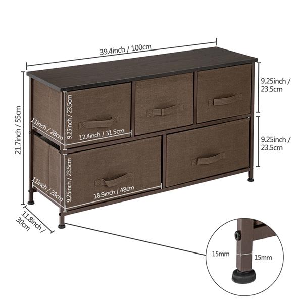 2-Tier 5 Drawer Dresser Tower Unit Storage Organizer Brown