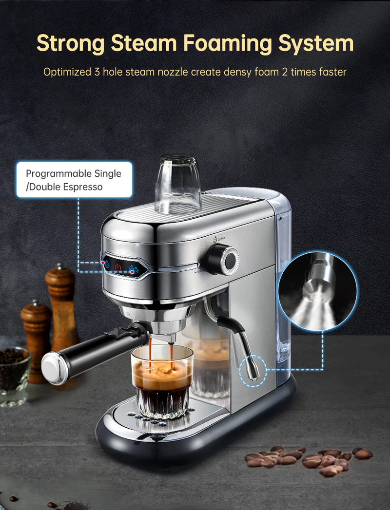 Coffee Maker Cafetera 19 Bar Inox Semi Automatic Super Slim ESE POD&amp