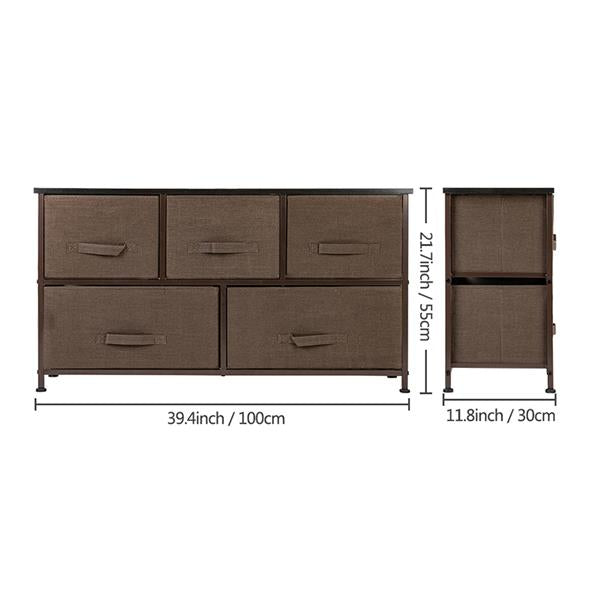 2-Tier 5 Drawer Dresser Tower Unit Storage Organizer Brown