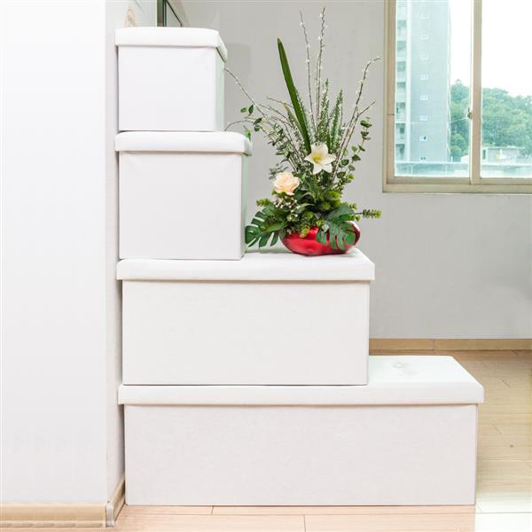 PU Leather Footstool with Leather Buckle White 38*38*38cm