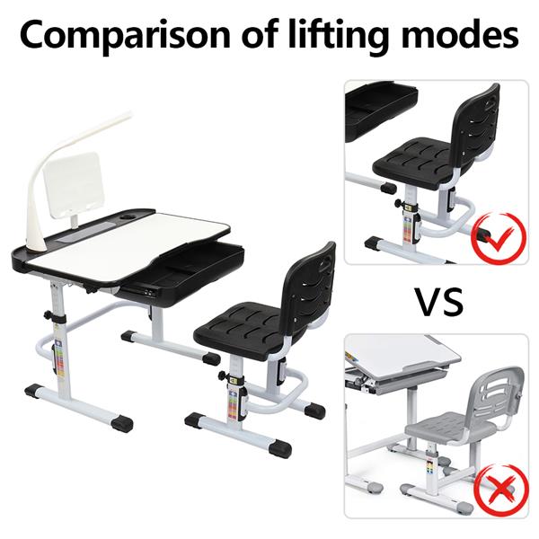 70CM Lifting Children Learning Table And Chair Black (With Table Lamp)