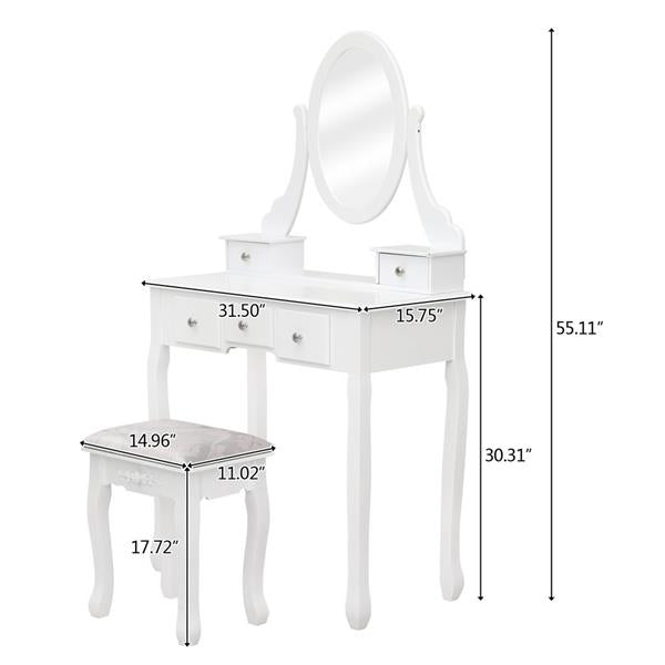 Single Mirror 5 Drawer Dressing Table White