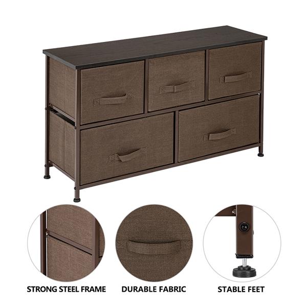 2-Tier 5 Drawer Dresser Tower Unit Storage Organizer Brown