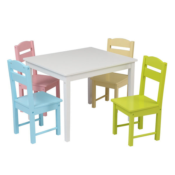 Colorful Kids Wood Square Table and 4 Chairs Set