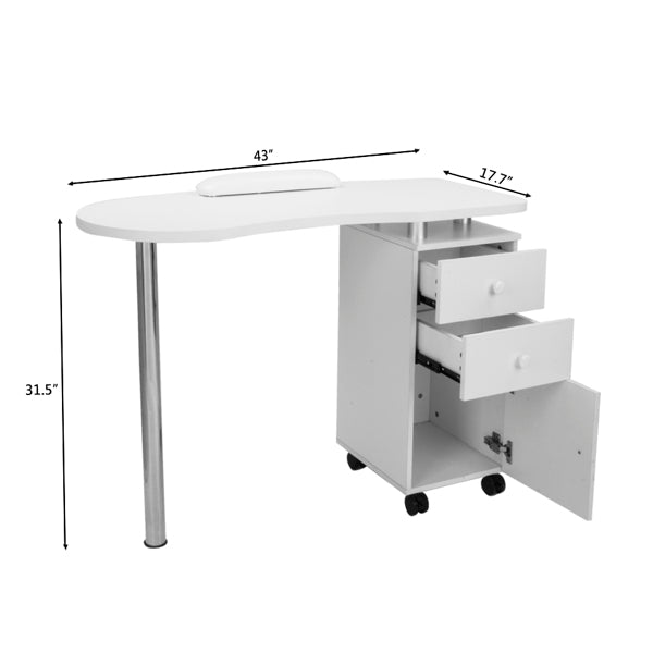Mobile Portable Computer Desk With Hand Pillow Manicure Table with 1 Door 2 Drawers