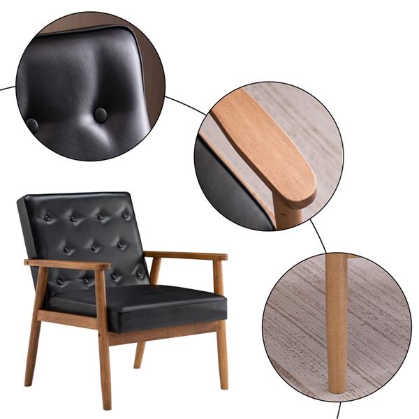 Retro Modern Wooden Single Sofa Chair Black PU