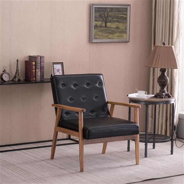 Retro Modern Wooden Single Sofa Chair Black PU