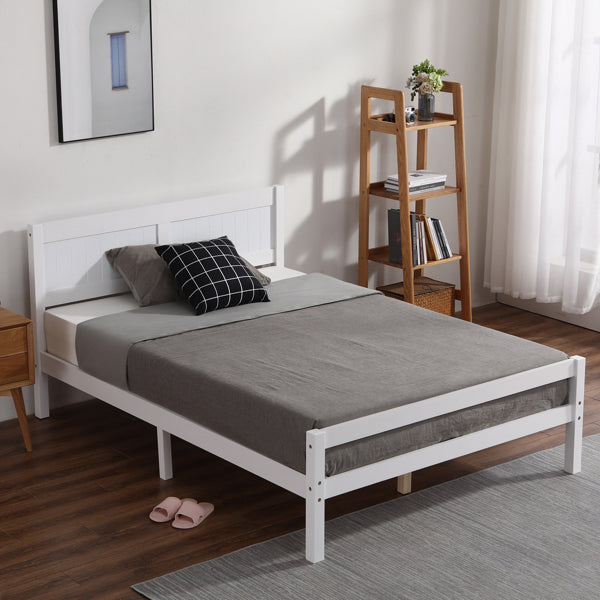 Vertical Board Bed Head Horizontal Bar Bed End Solid Wood Bed White 4FT
