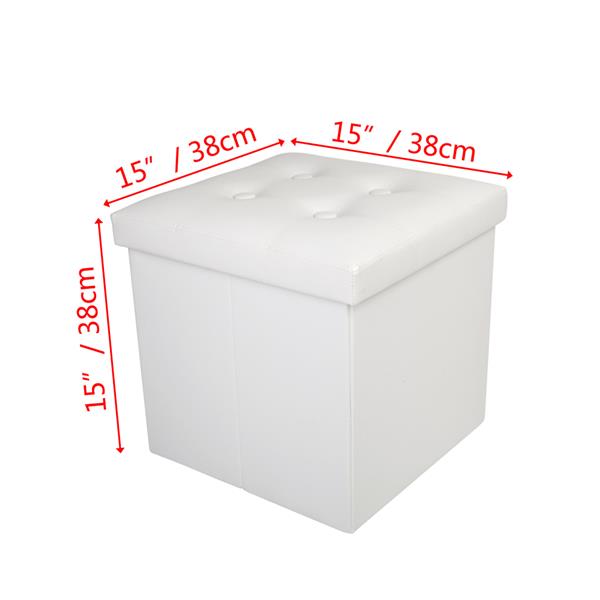 PU Leather Footstool with Leather Buckle White 38*38*38cm