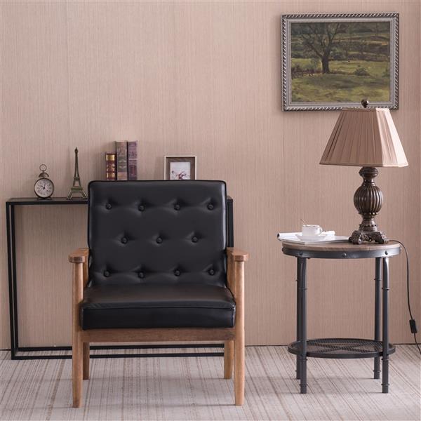 Retro Modern Wooden Single Sofa Chair Black PU