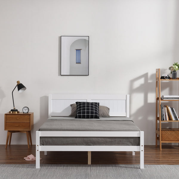 Vertical Board Bed Head Horizontal Bar Bed End Solid Wood Bed White 4FT6