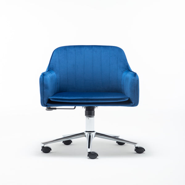 Velvet fabric Home Office Swivel Chair with Metal Base Adjustable Blue
