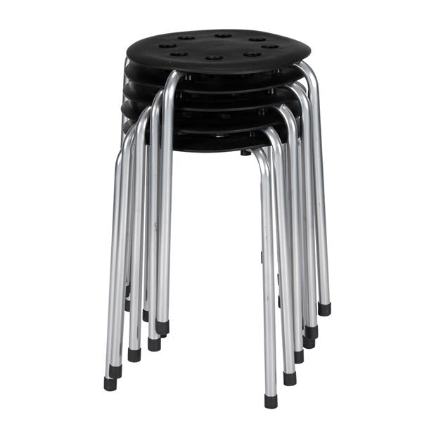 5-Piece Stackable Round Stool Black Silver