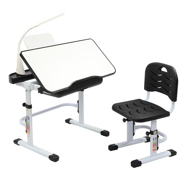 70CM Lifting Children Learning Table And Chair Black (With Table Lamp)